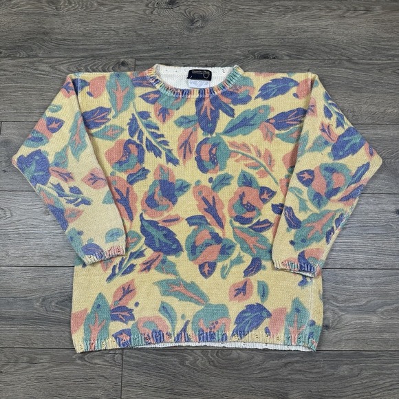 Sweaters - Vintage Country Shop Autumn‎ Leaves Sweater Women's S/M Yellow Pastel Abstract